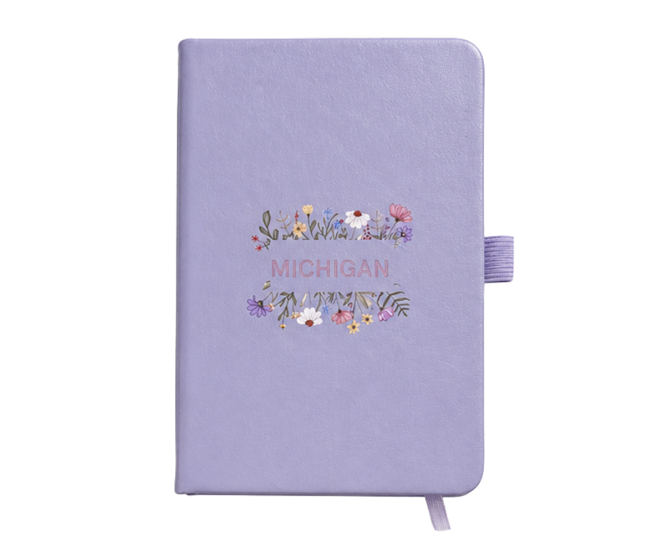 NB2: Michigan Text Flowers Notebook - Purple