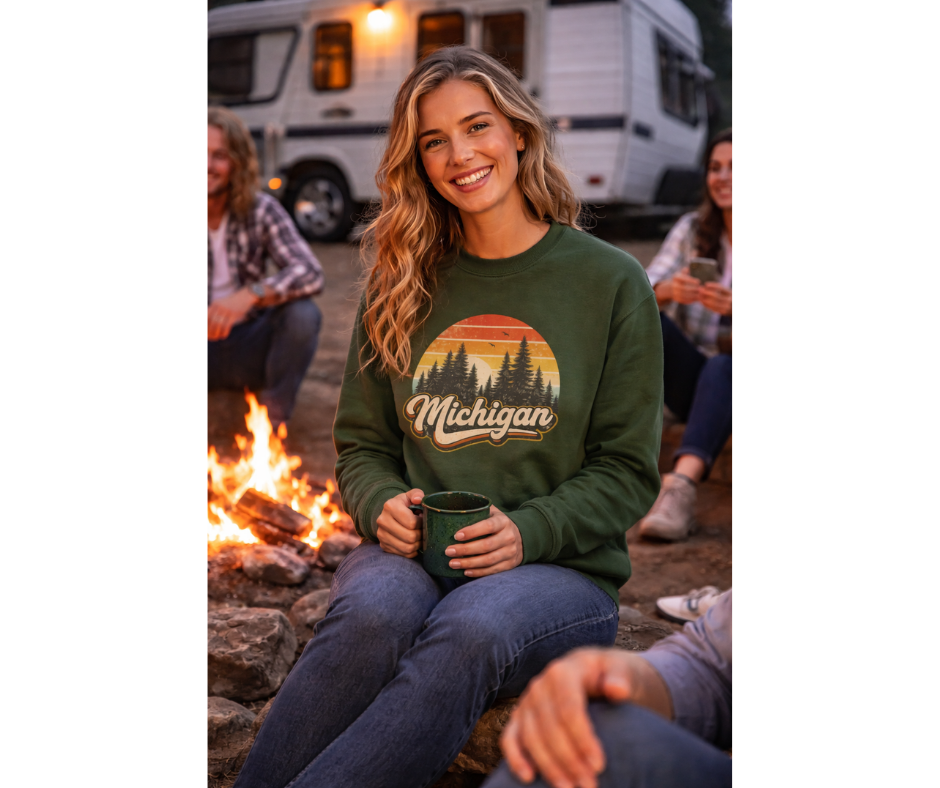 Crewneck: Michigan Retro Woods (Military Green)