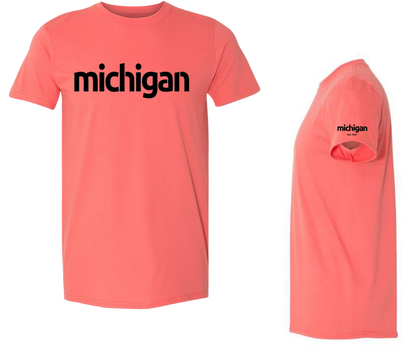 T-Shirt: Michigan Est. 1837 (Coral)