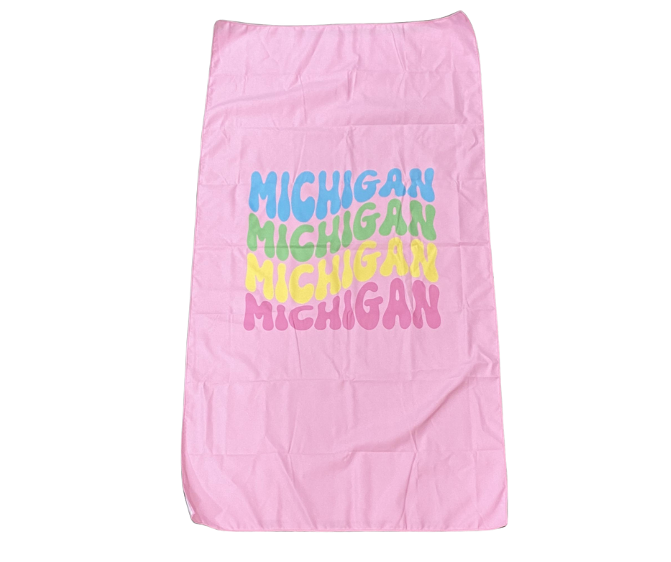 BT4: Michigan Groovy Text Beach Towel - Pink