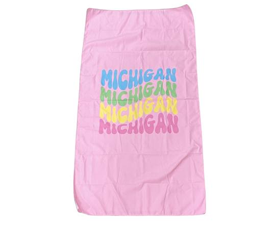 BT4: Michigan Groovy Text Beach Towel - Pink