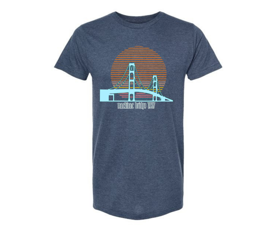 T-Shirt: T52 - Retro Mackinaw Bridge (H. Denim)