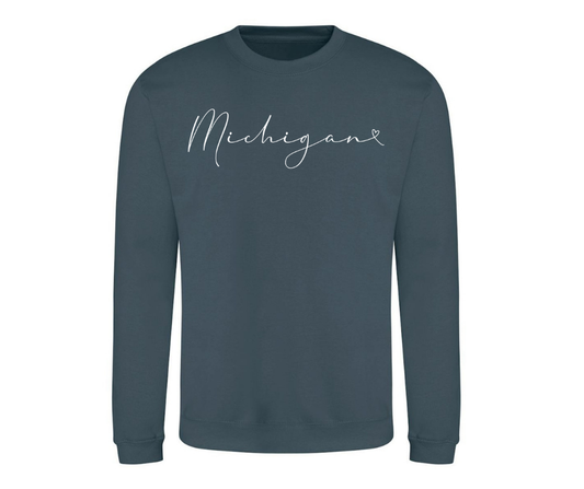 Crewneck: Michigan Script (Airforce Blue)