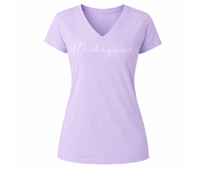 V-Neck: V5A - Michigan Script (Orchid)