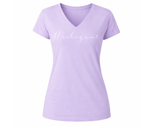 V-Neck: V5A - Michigan Script (Orchid)