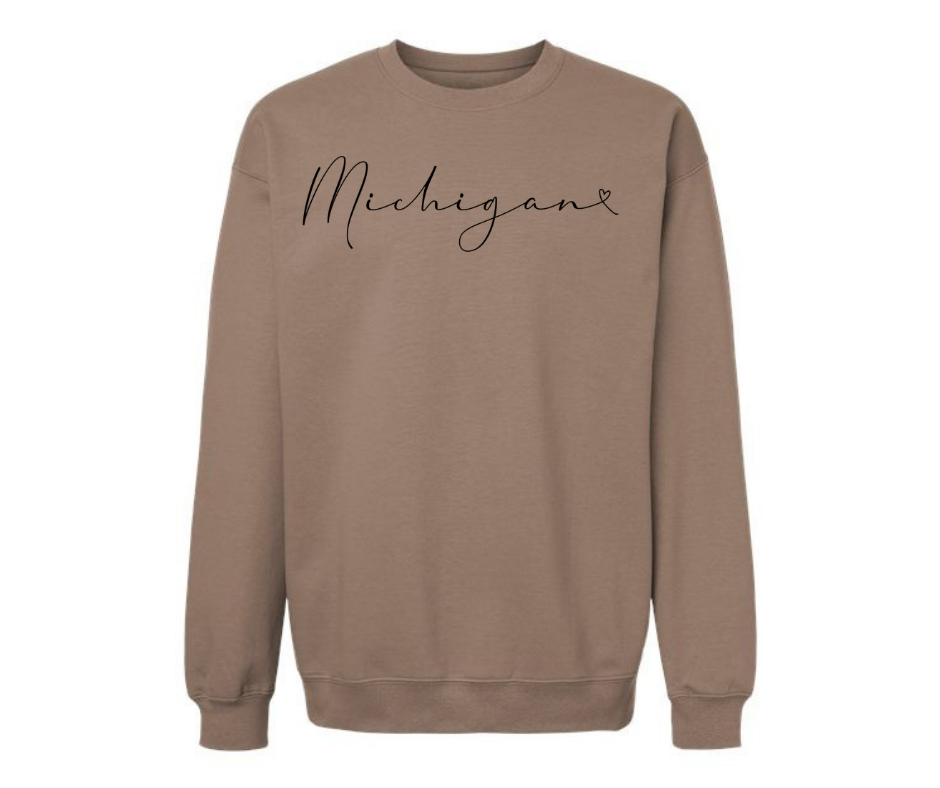 Crewneck: Michigan Script (Brown Savana)