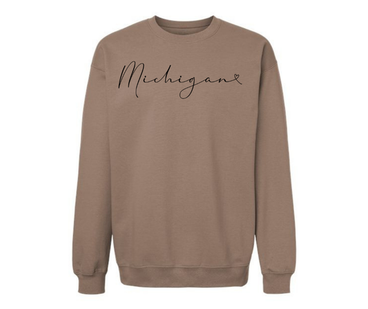 Crewneck: Michigan Script (Brown Savana)
