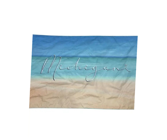 BTOS1: Oversize Michigan Script Beach Towel - Blue