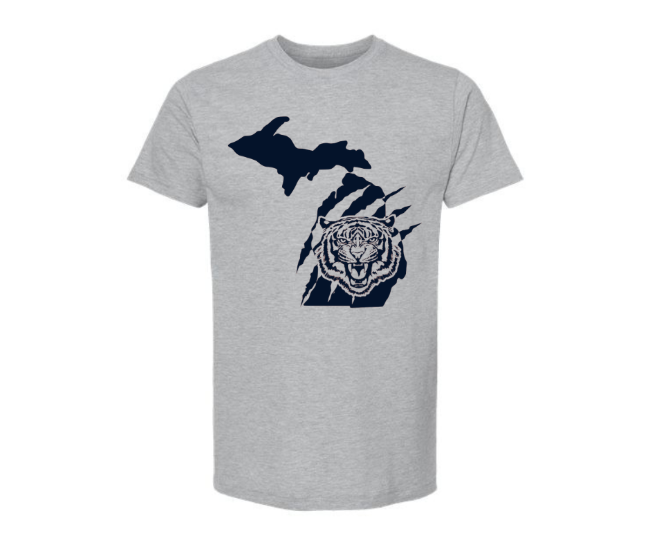 T-Shirt: Detroit Tigers Michigan Map (H. Grey)