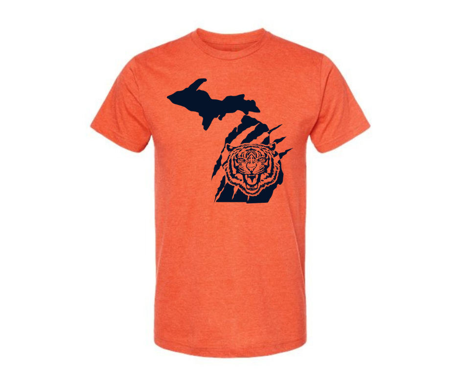 T-Shirt: Detroit Tigers Michigan Map (H. Orange)