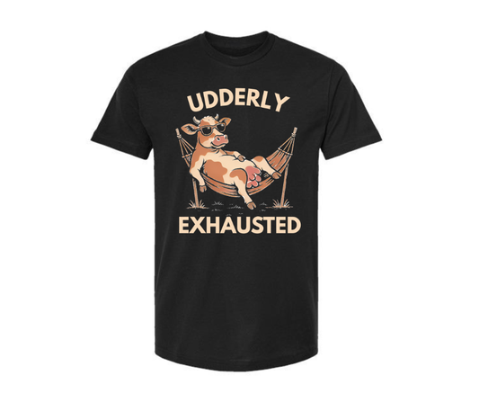 T-Shirt: T115 - Udderly Exhausted (Black)