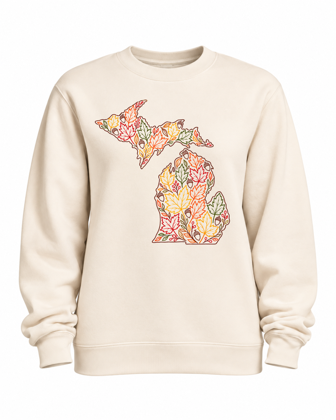 Crewneck: MI Colored Fall Leaves (Sandshell)