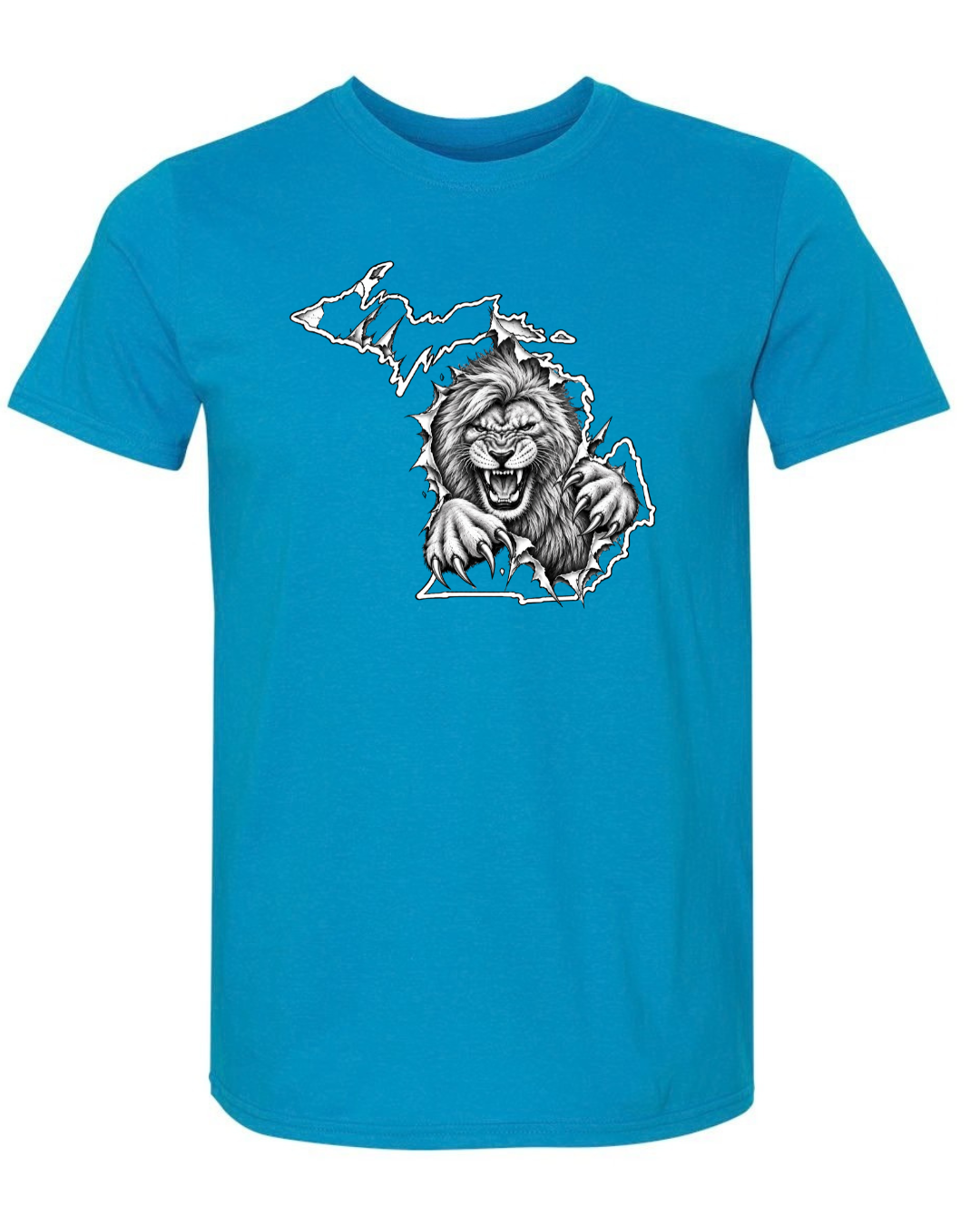 T-Shirt: Michigan Map Lion (Sapphire)