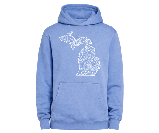 Hoodies: Michigan White Flowers (Colony Blue)