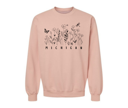 Crewneck: Michigan Wildflowers (Dusty Rose)