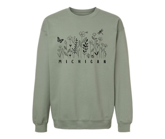 Crewneck: Michigan Wildflowers (Sage)