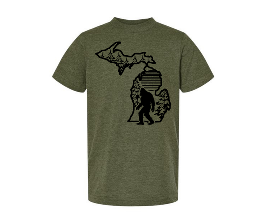 Youth T-Shirt: Bigfoot Woods (Heather Military Green)
