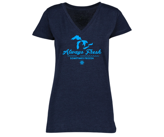 V-Neck: V4 - Always Fresh Sometimes Frozen (Heather Navy)