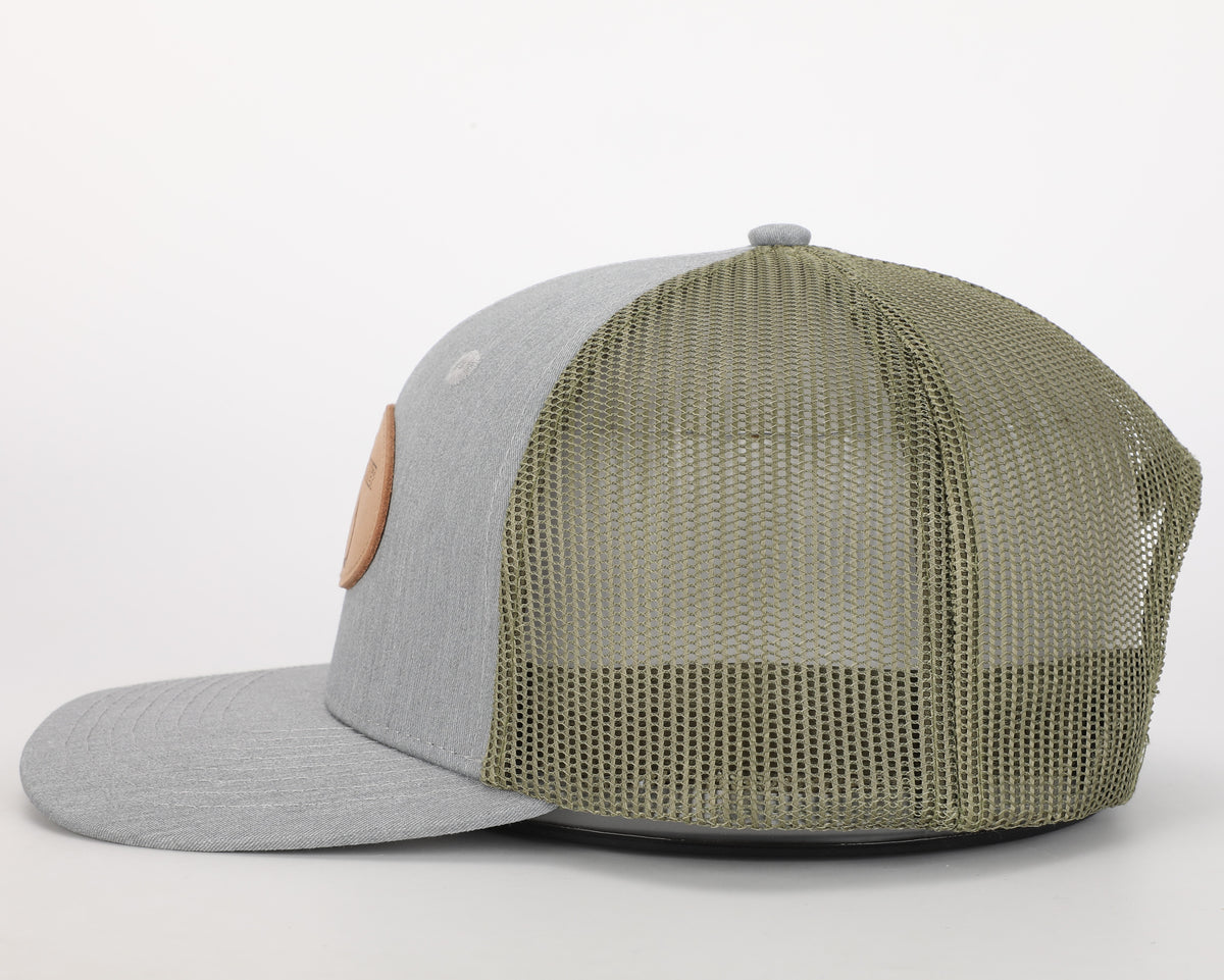 Snapback Hat: Michigan Hooker Leather Patch- Green/Gray