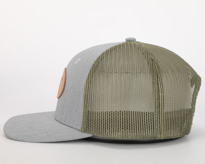 Snapback Hat: Michigan Hooker Leather Patch- Green/Gray