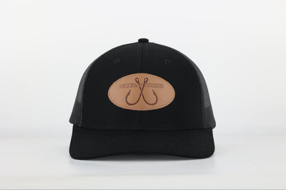 Snapback Hat: Michigan Hooker Leather Patch- Black
