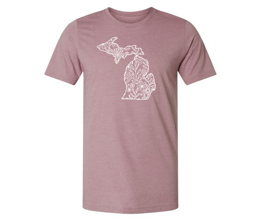 T-Shirt: T96B- Michigan White Flowers (H. Orchid)