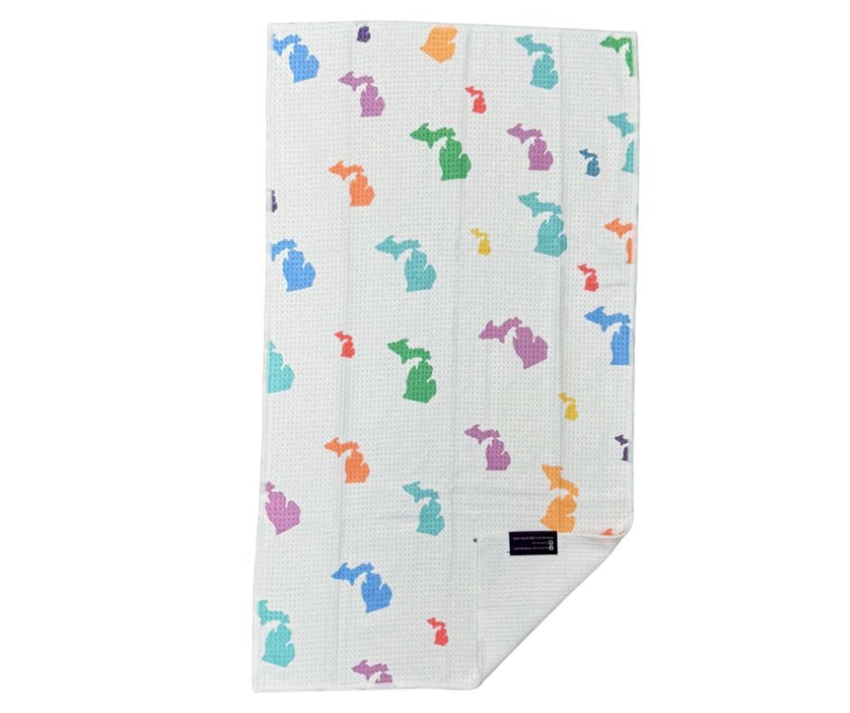 WDT3: Mini Michigan Maps Waffle Dish Towel
